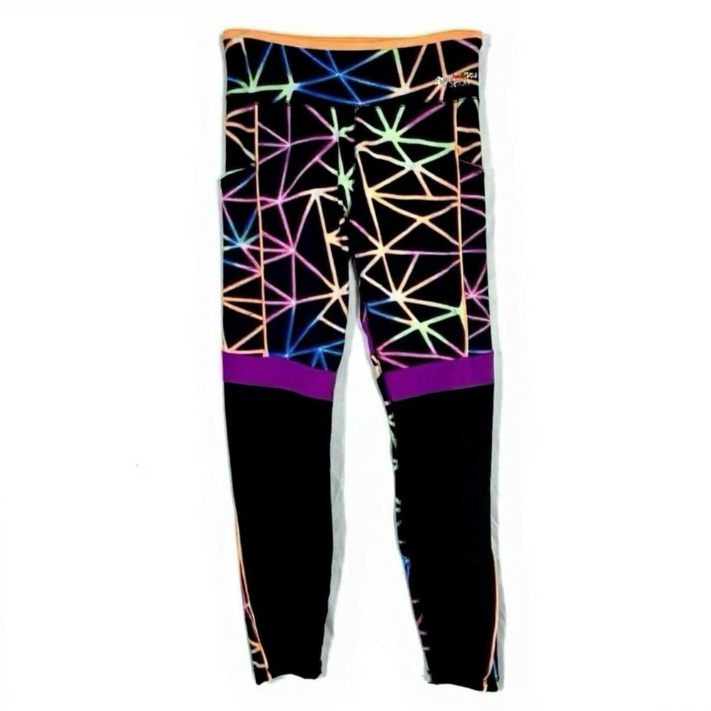 Justice Girls J-Sport Print Blocked Neon Laser Print Leggings - Picture 1 of 7